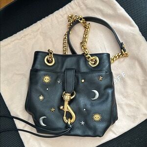 Rebecca Minkoff stars and moon small bucket Bag with Gold Accents, chain